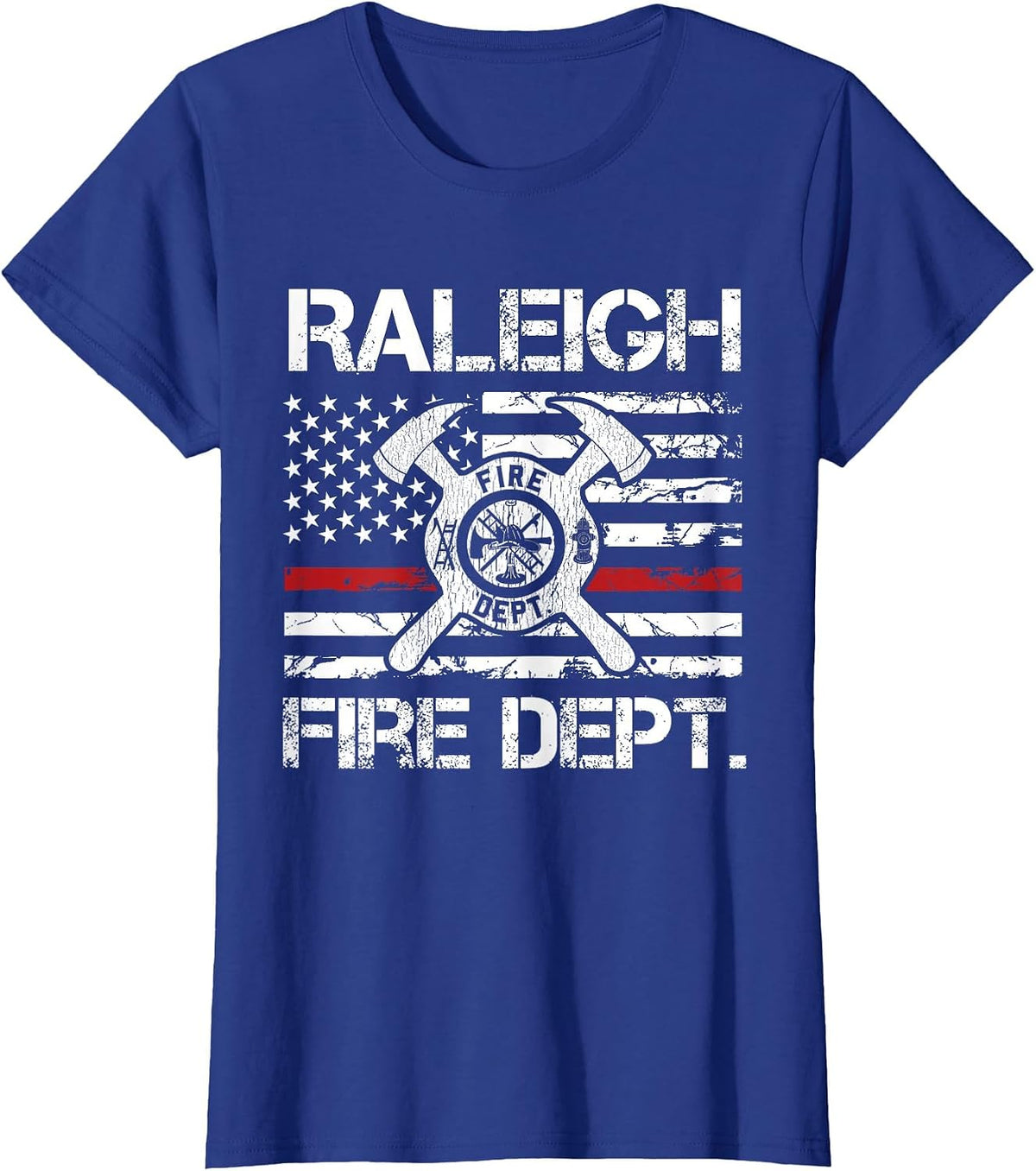 Raleigh North Carolina Fire Department Thin Red Line Fireman T-Shirt - Royal Blue