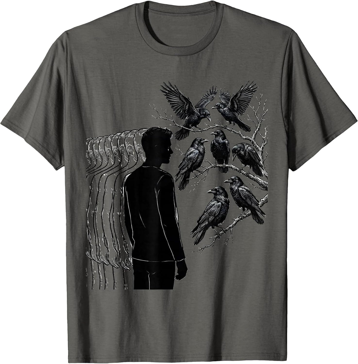 Men's Crow Murder Dark Humor Gothic Bird Lover Halloween T-Shirt - Asphalt Grey