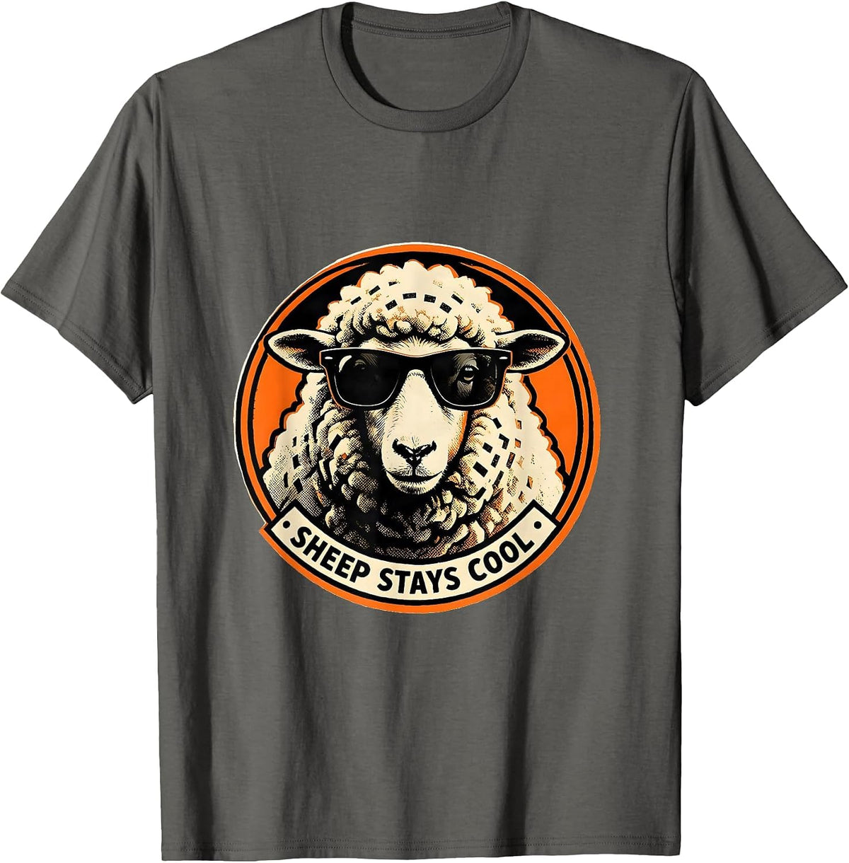 Sheep Stays Cool Funny Animal Lover Novelty Screenprint T-Shirt - Asphalt Grey