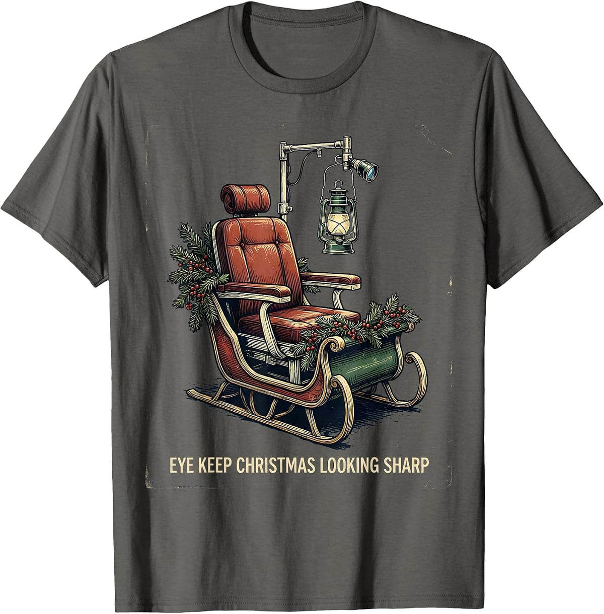 Men's Eye Keep Christmas Looking Sharp Vintage Optometrist T-Shirt - Asphalt Grey