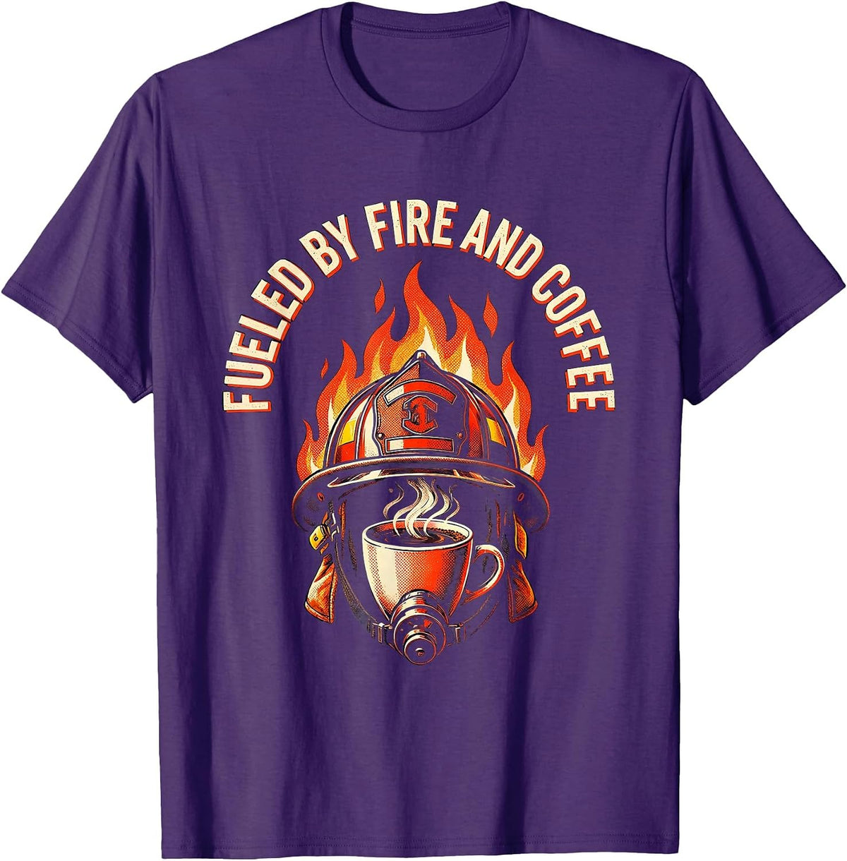 Fueled by Fire and Coffee Firefighter Design T-Shirt - Purple