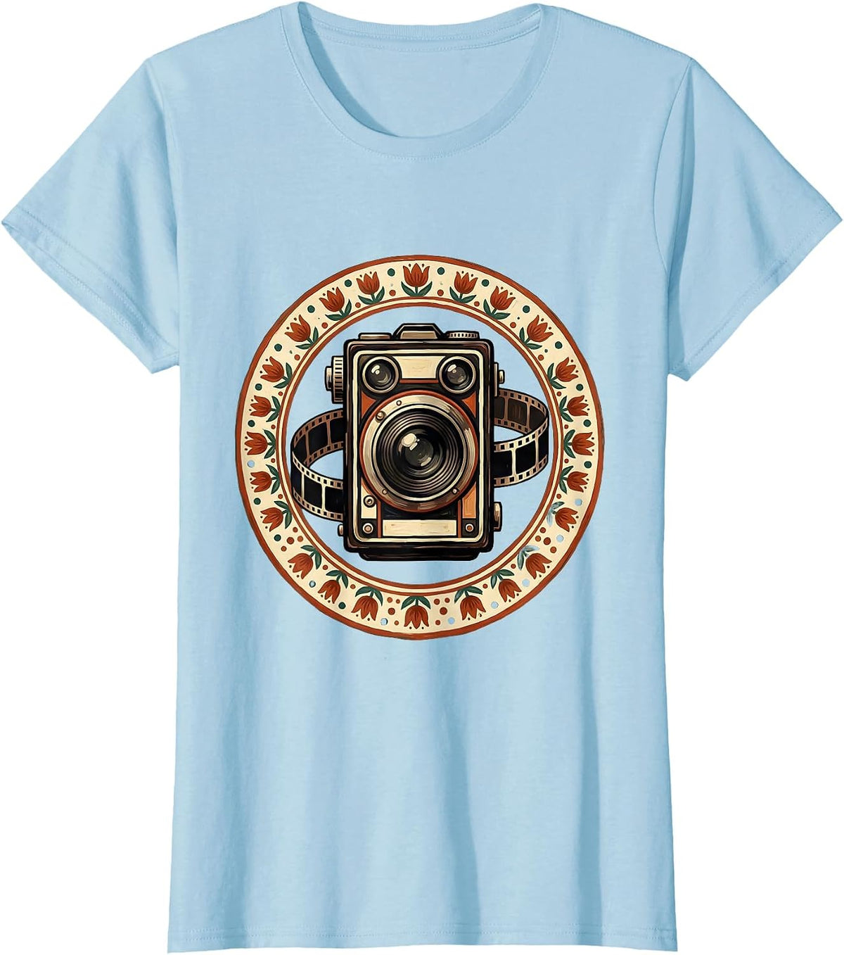 Vintage Camera Film Strip Retro Photography Graphic T-Shirt - Baby Blue