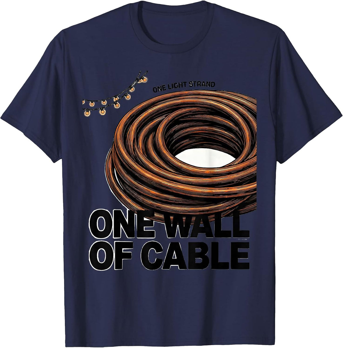 Men's One Light Strand One Wall Of Cable Brutalist Heavy Metal T-Shirt - Navy Blue
