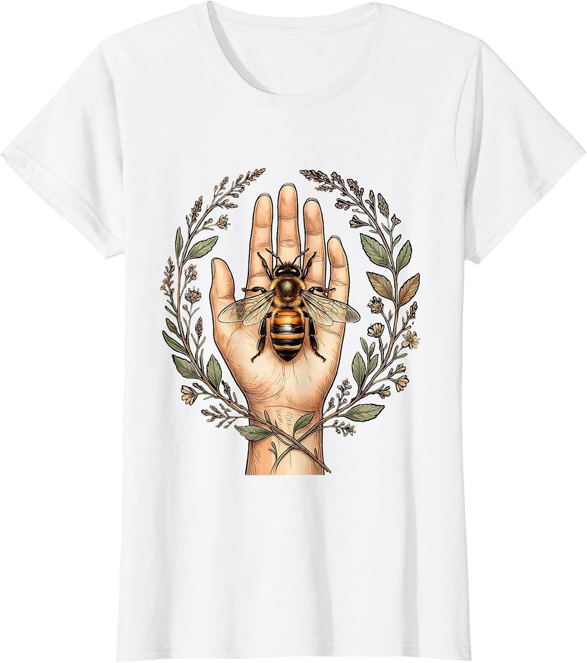 Bee Kindness Gentle Landing on Open Palm Design T-Shirt - White