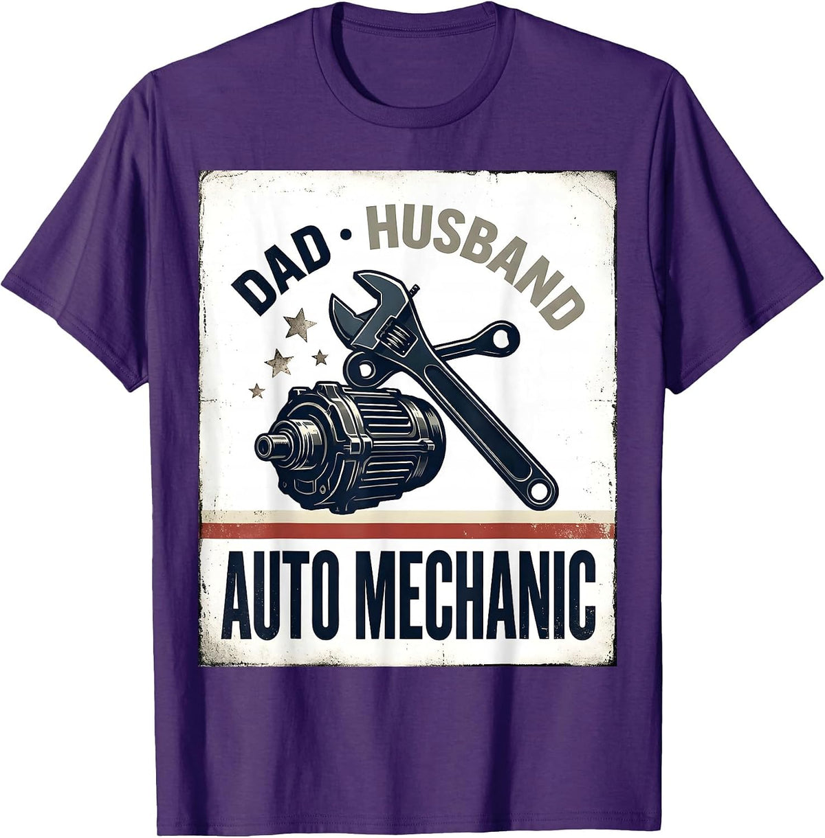Dad Husband Auto Mechanic Vintage Patriotic Flag Mechanic T-Shirt - Purple