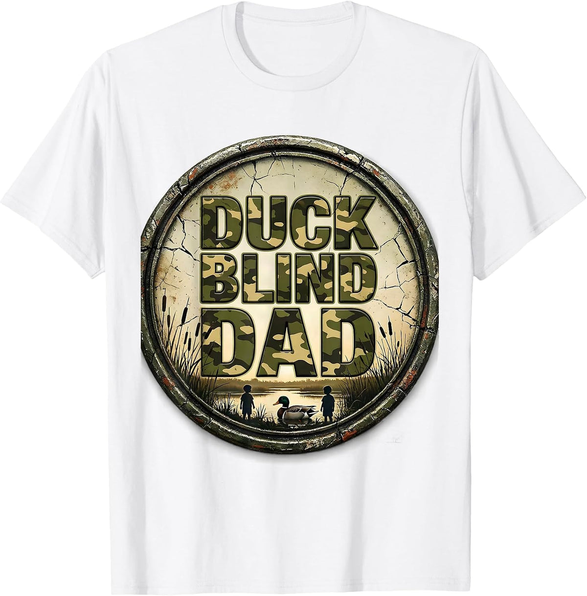 Men's Duck Blind Dad Distressed Funny Hunting Dad Humor T-Shirt - White