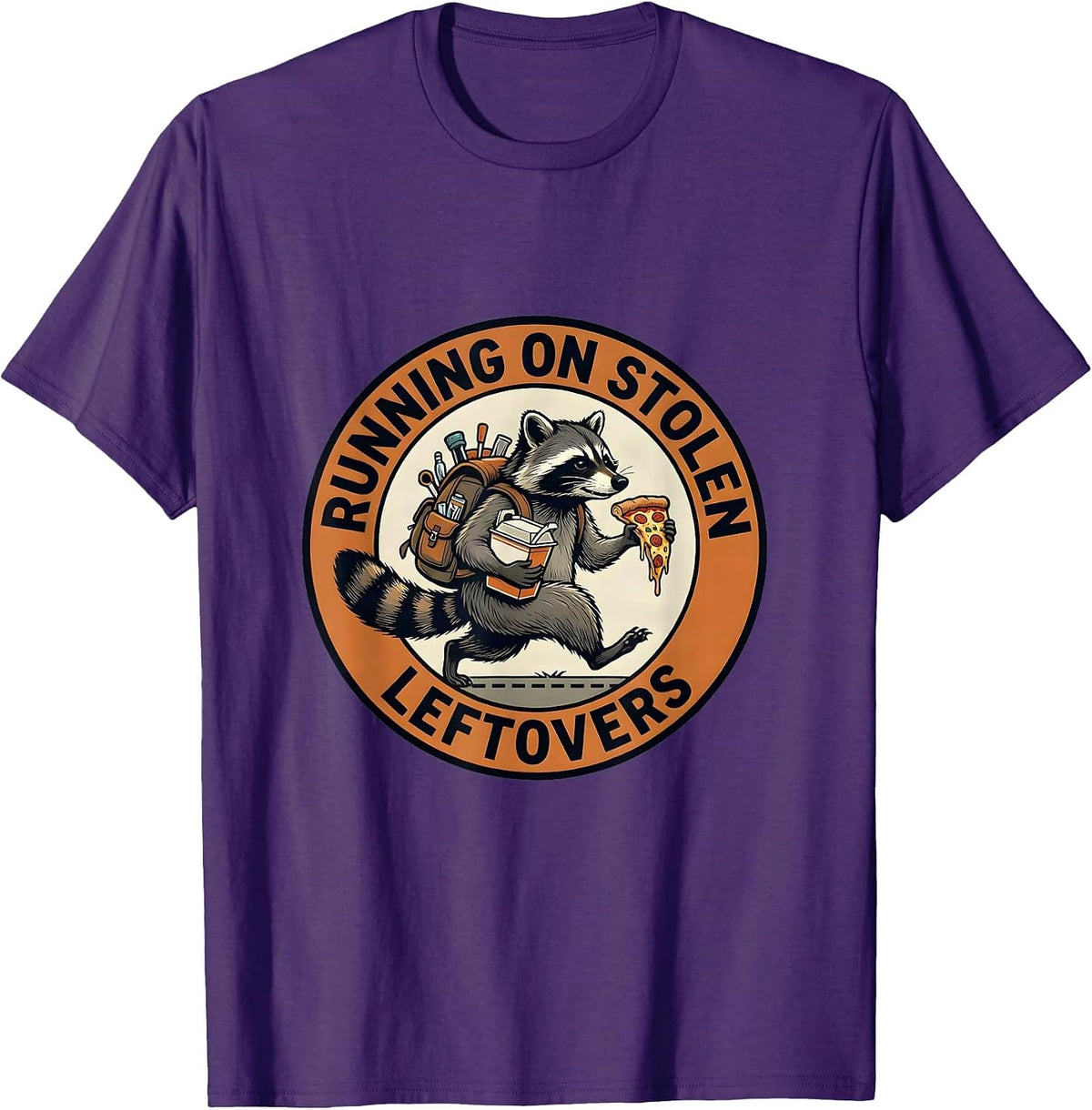 Men's Running on Stolen Leftovers Raccoon Design T-Shirt - Purple