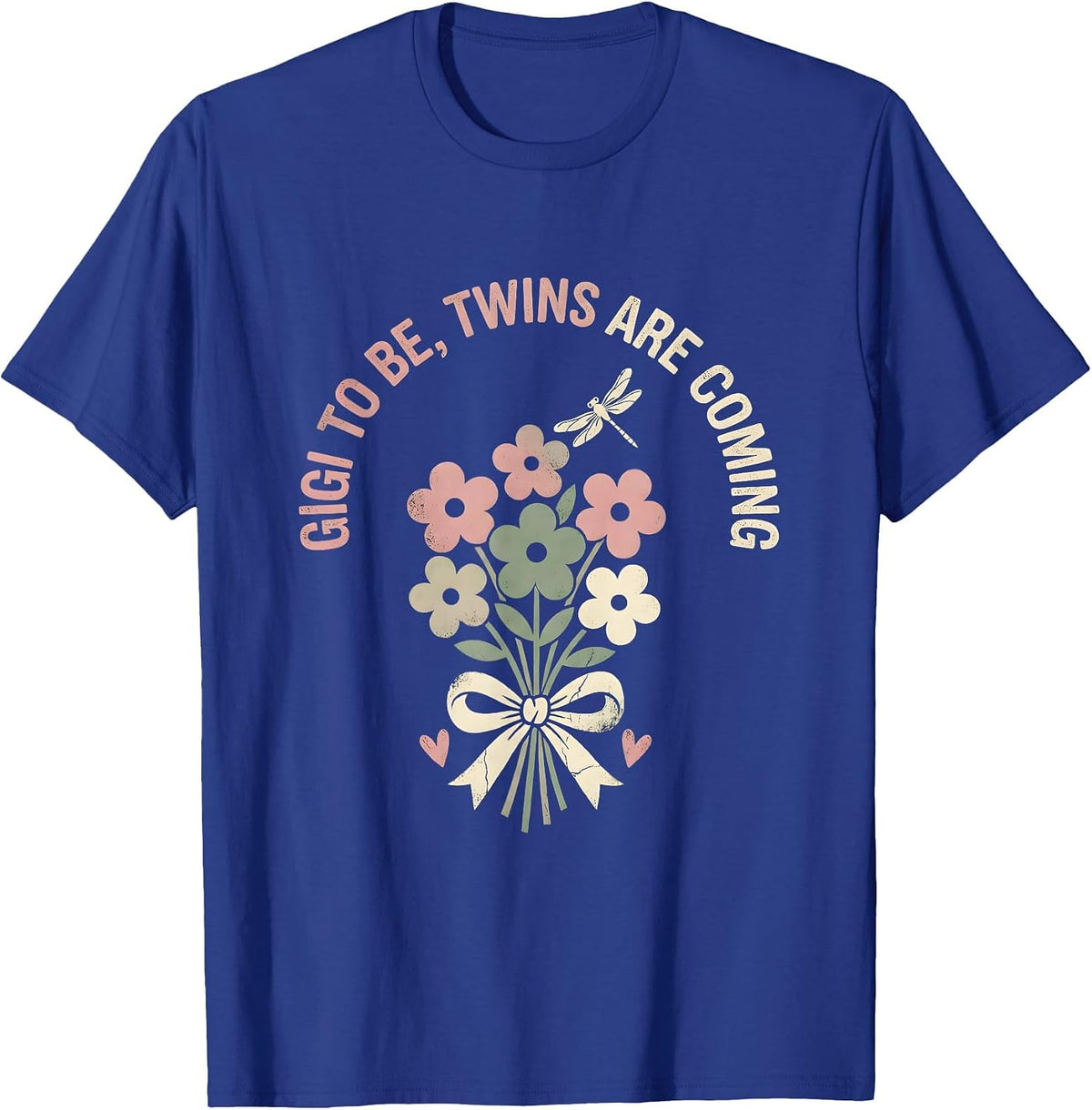 Gigi To Be Twins Are Coming Floral Boho Pregnancy T-Shirt - Royal Blue
