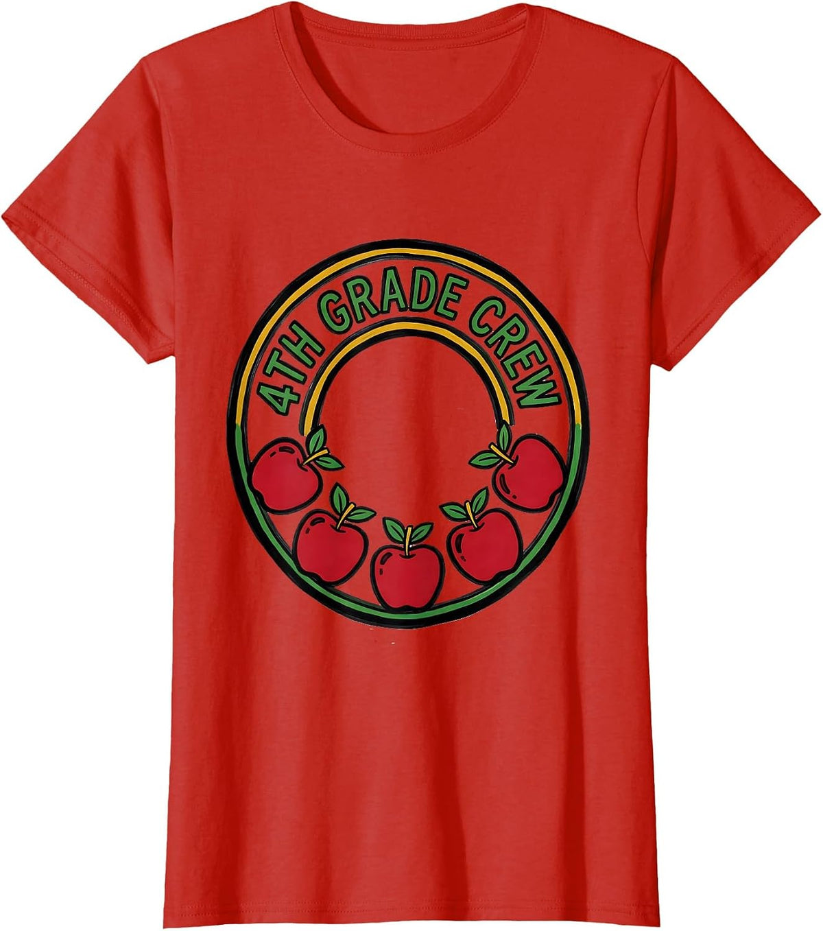 Women's 4th Grade Crew Funny Teacher Back To School Crew T-Shirt - Red