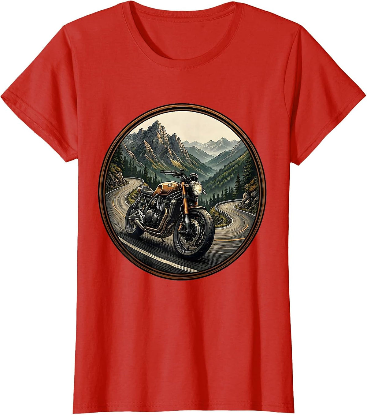 Café Racer Mountain Switchback Motorcycle Design T-Shirt - Red