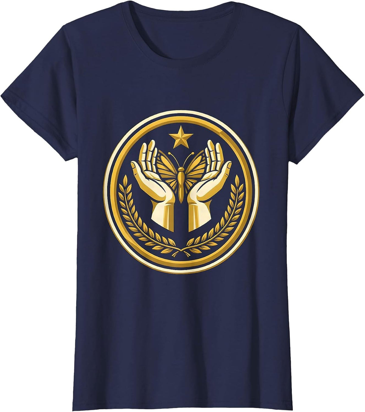 Women's American Sign Language Hands Illustration T-Shirt - Navy Blue