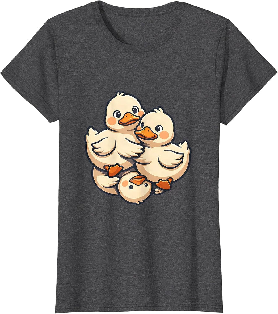 Women's Knot of Ducks Cute Kawaii Novelty Humor T-Shirt - Dark Heather Grey