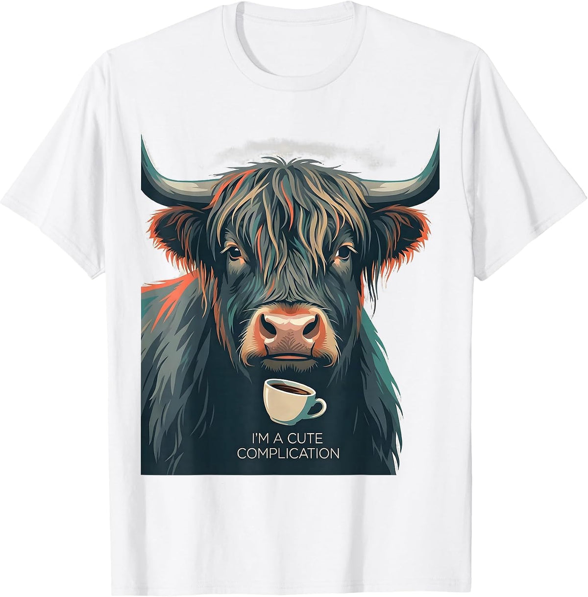 Men's I'm A Cute Complication Funny Highland Cow Coffee Lover T-Shirt - White