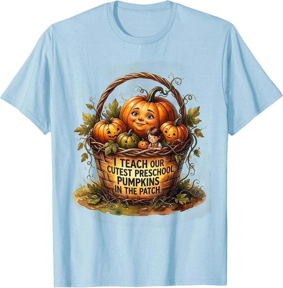 Men's I Teach Our Cutest Preschool Pumpkins In The Patch Teacher T-Shirt - Baby Blue