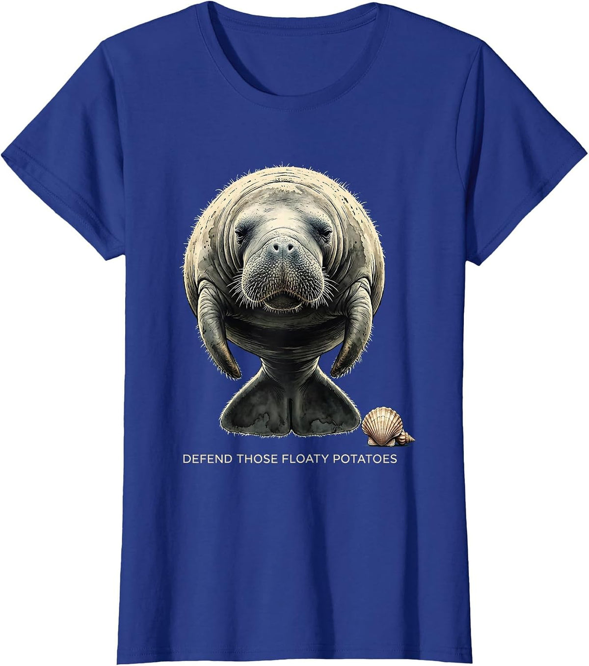 Women's Defend Those Floaty Potatoes Funny Manatee Lover Sea Animal T-Shirt - Royal Blue