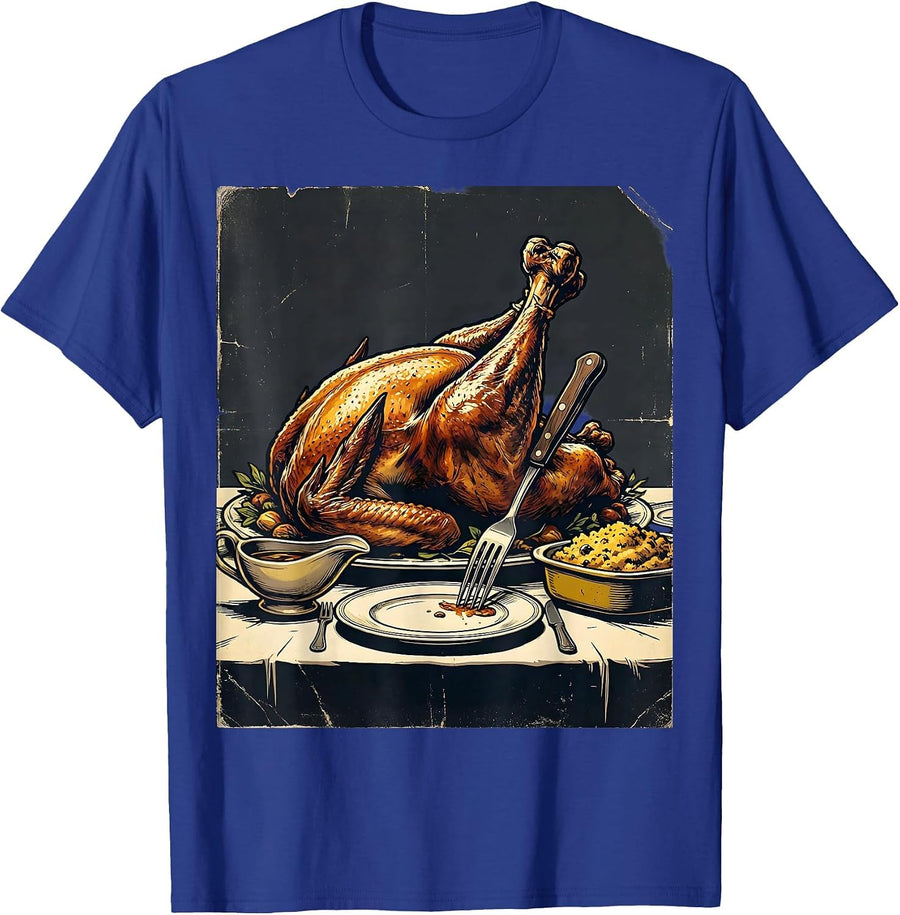 Oversized Roast Turkey Distressed Funny Family Humor T-Shirt - Royal Blue