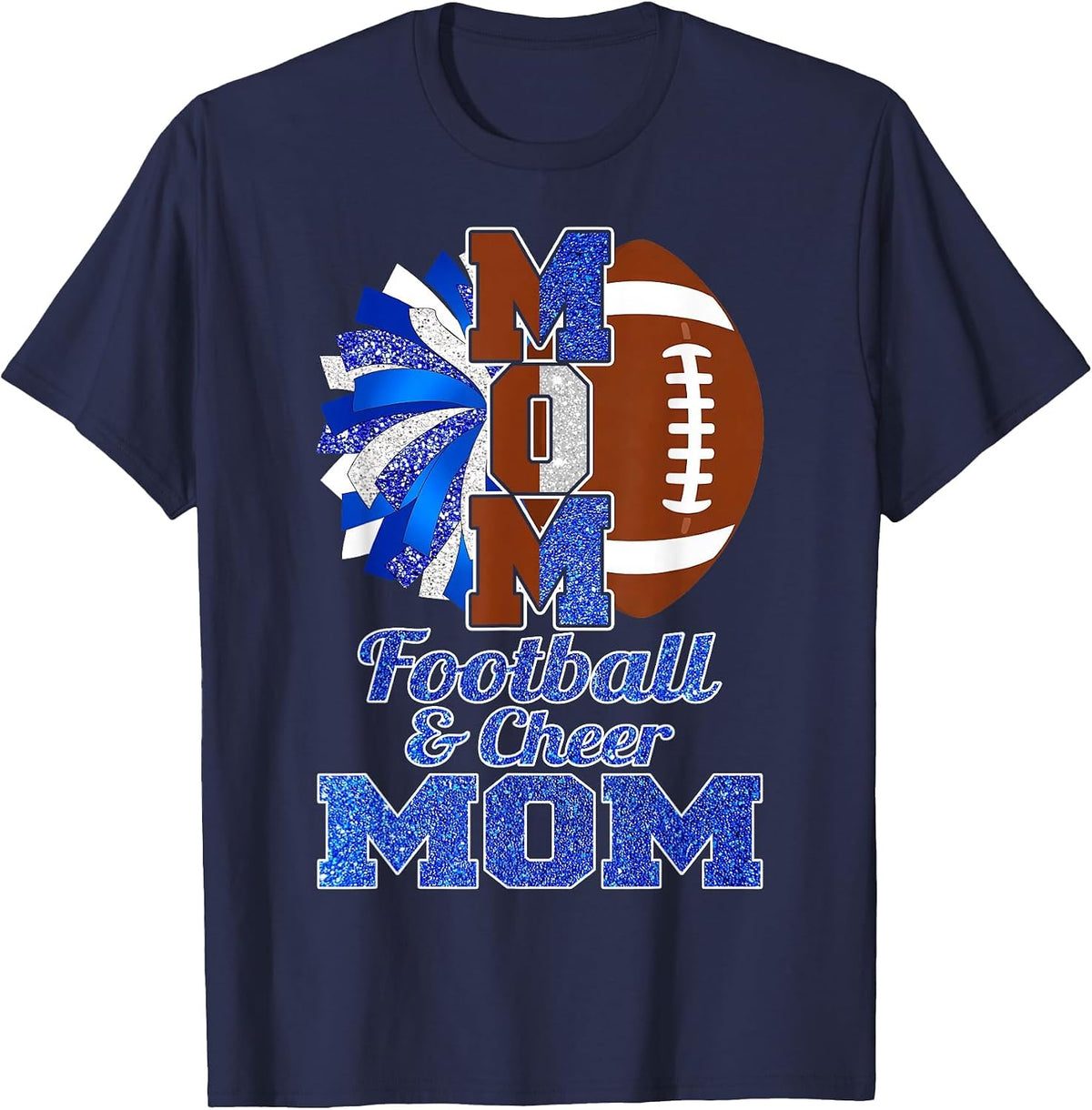 Cheer Football Cheerleading Mom of Both Messy Bun Bleached T-Shirt - Navy Blue
