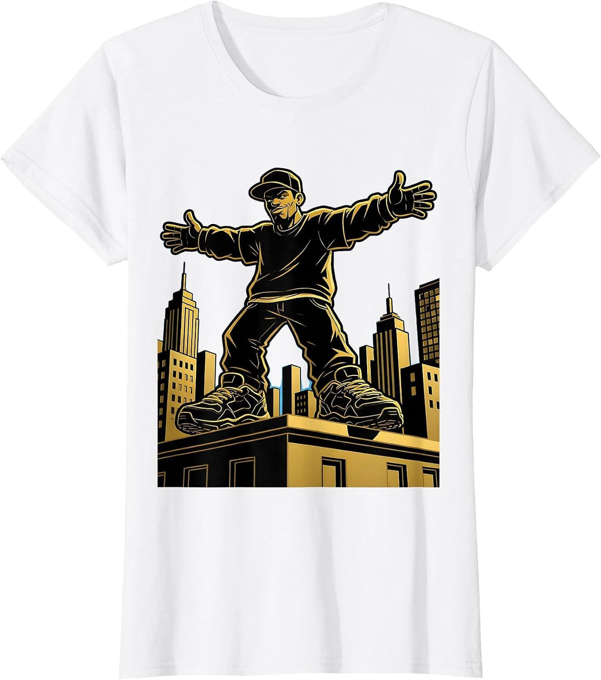 Rooftop Rapper Silhouette Hip Hop Urban Art T-Shirt - White