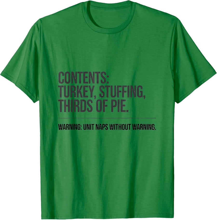 Men's Contents Turkey Stuffing Pie Funny Thanksgiving Costume T-Shirt - Kelly Green