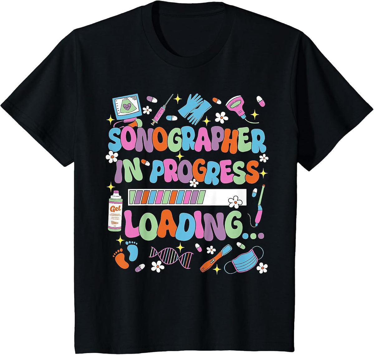 Sonographer in Progress Loading Sonography Ultrasound Tech T-Shirt - Black