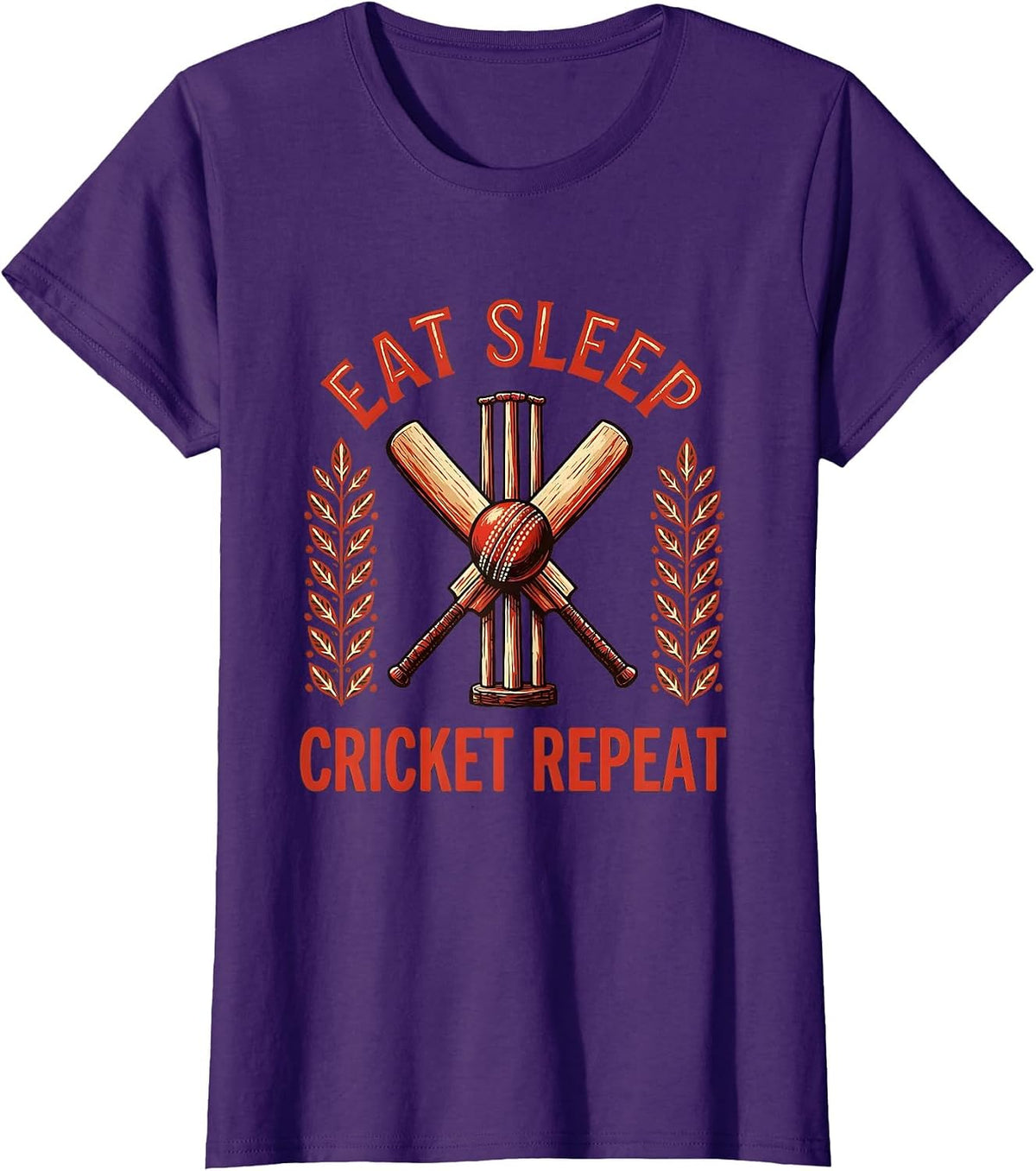 Women's Eat Sleep Cricket Repeat Cricket Life Design T-Shirt - Purple