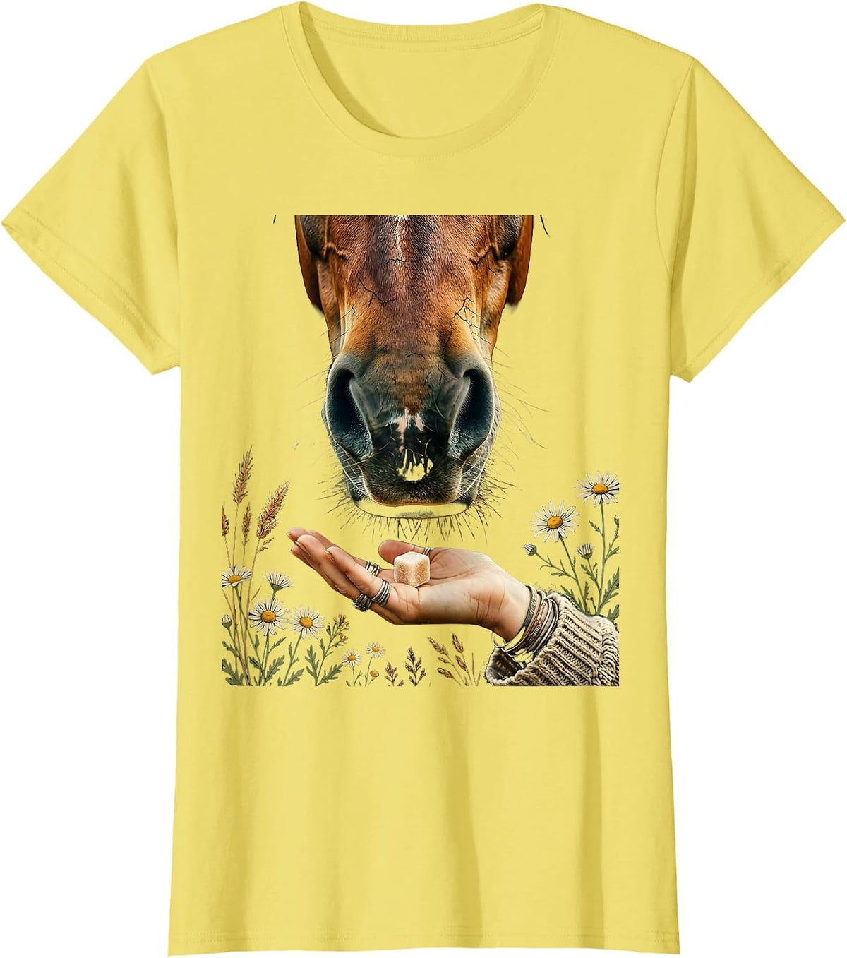 Horse Sugar Cube Cowboy Graphic Tee T-Shirt - Lemon Yellow
