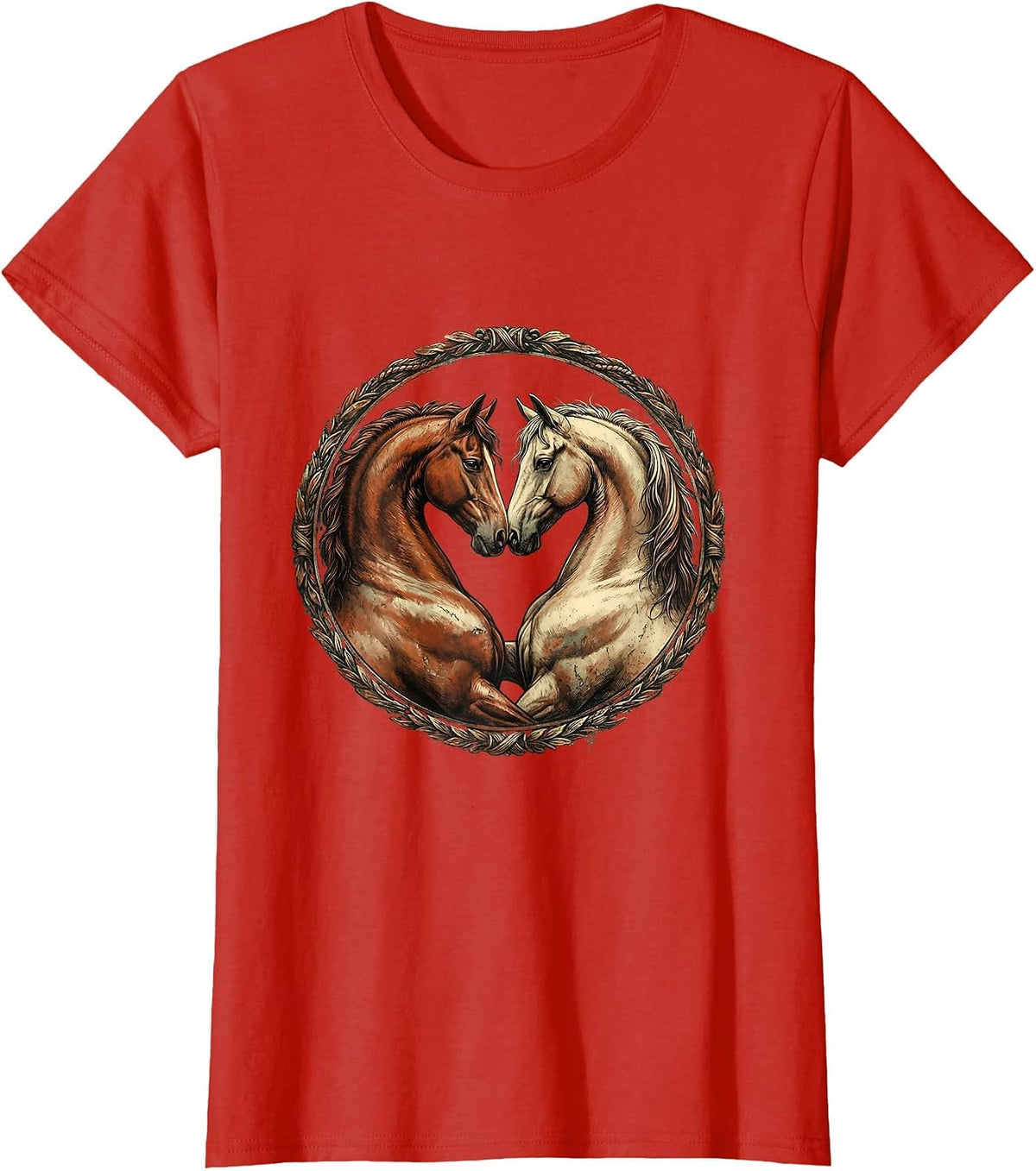 Two Horses Nose to Nose Graphic Tee T-Shirt - Red