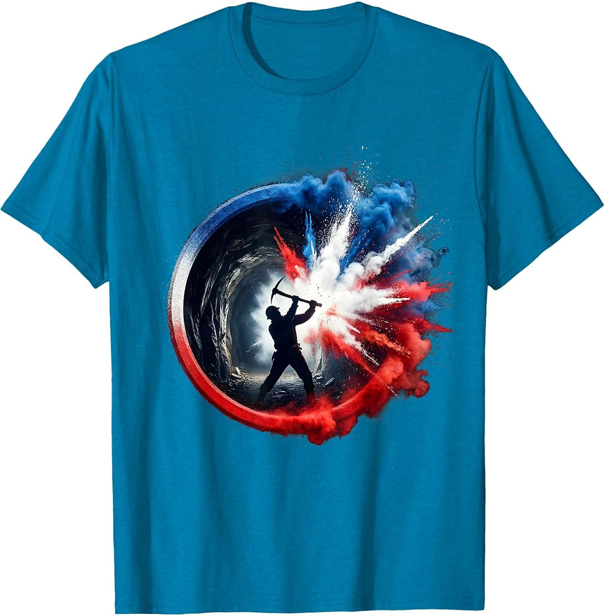 Miner With Pickaxe at Mountain Mine Entrance T-Shirt - Sapphire Blue