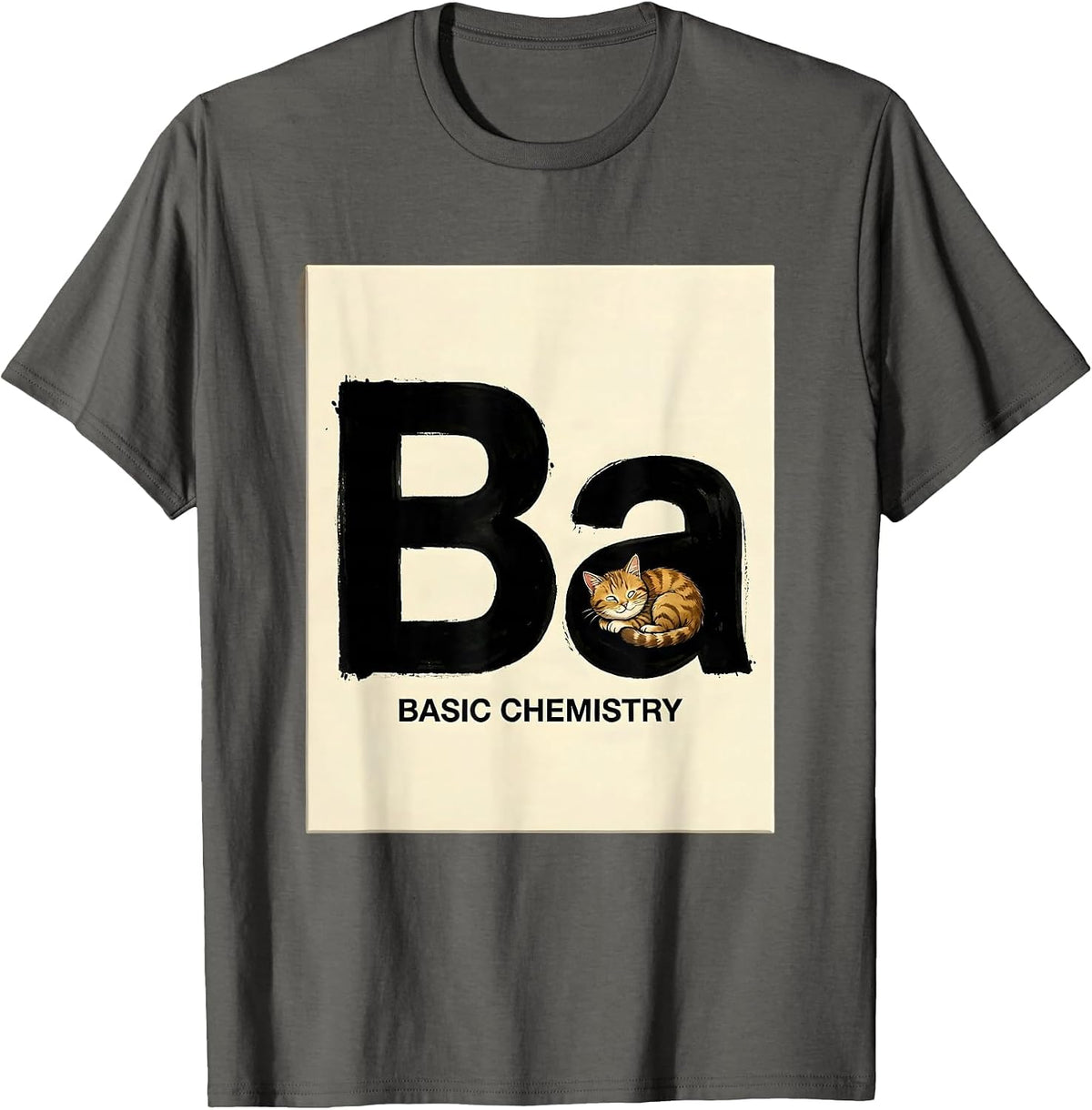 Basic Chemistry Funny Science Cat Pun Teacher T-Shirt - Asphalt Grey