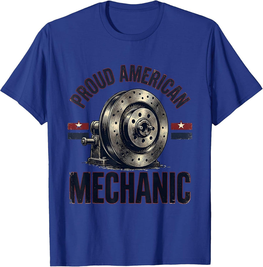Proud American Mechanic Vintage Patriotic Mechanic Gift T-Shirt - Royal Blue