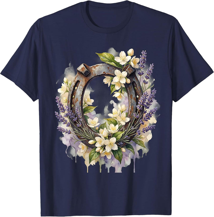 Floral Derby Vintage Horseshoe Jasmine Lavender T-Shirt - Navy Blue