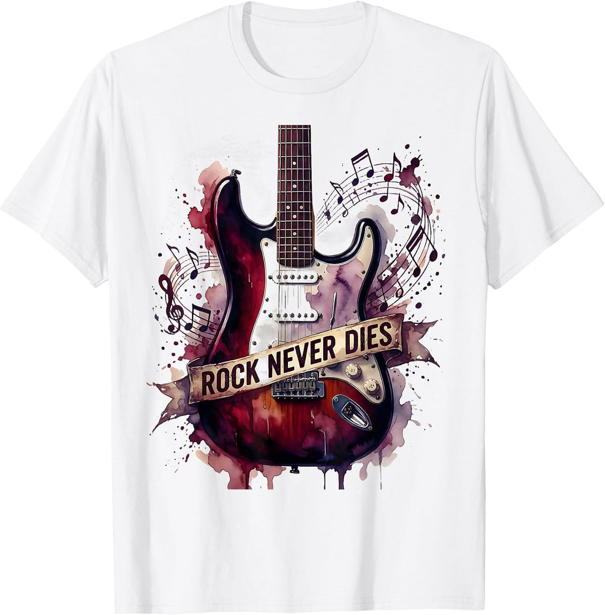 Men's Rock Never Dies Bold Rockstar Graphic Design T-Shirt - White