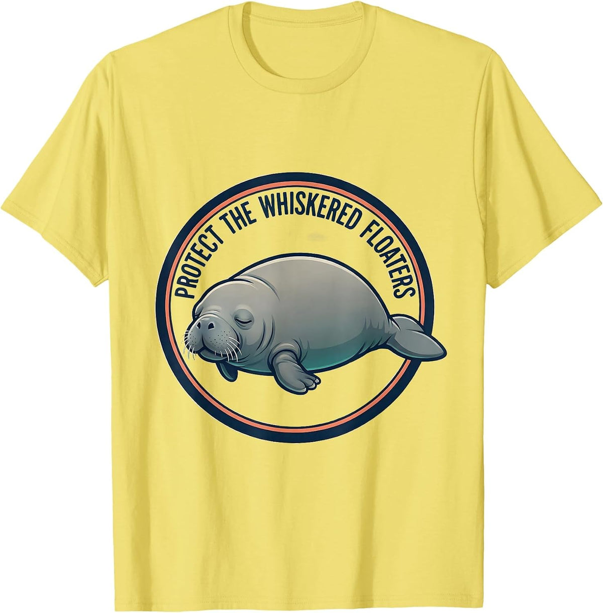 Men's Protect The Whiskered Floaters Funny Manatee Lover Crystal T-Shirt - Lemon Yellow