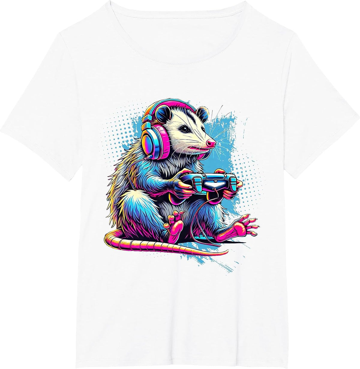 Funny Distressed Possum Gaming Retro Opossum Video Games T-Shirt - White