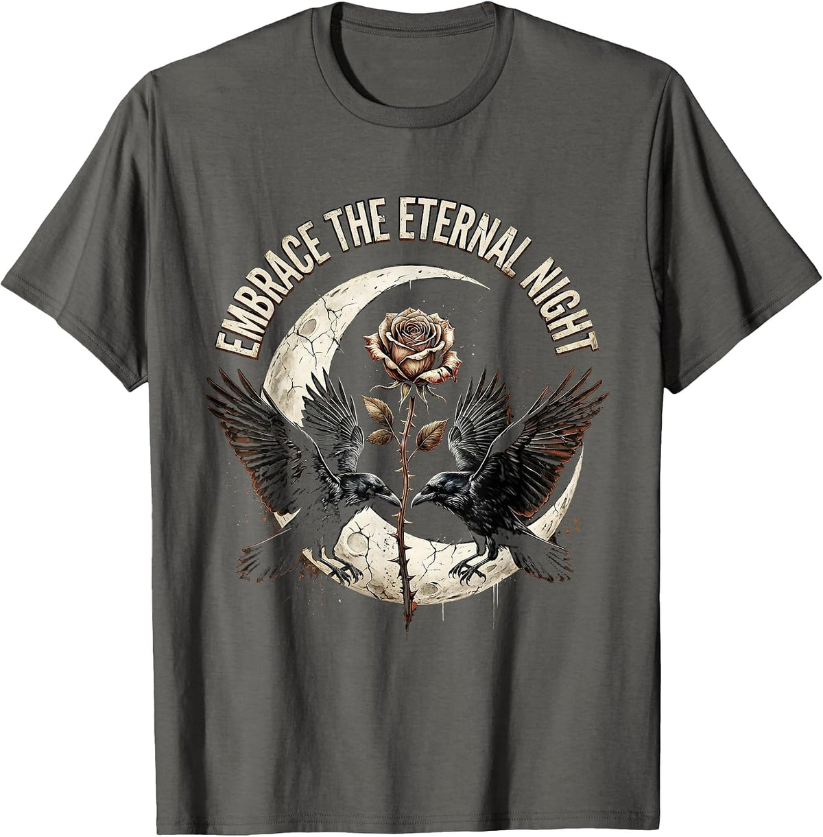 Embrace the Eternal Night Goth Dark Design T-Shirt - Asphalt Grey