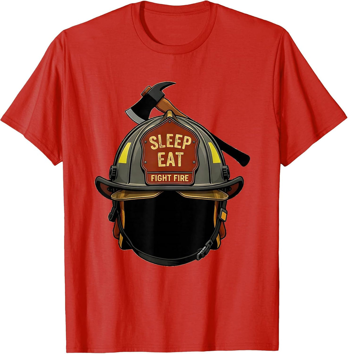 Men's Sleep Eat Fight Fire Firefighter Design T-Shirt - Red