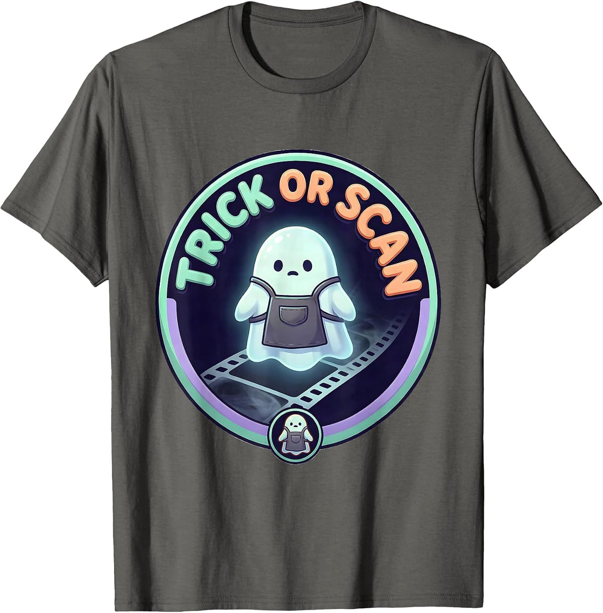 Trick Or Scan Cute Kawaii Ghost Radiology Technician T-Shirt - Asphalt Grey