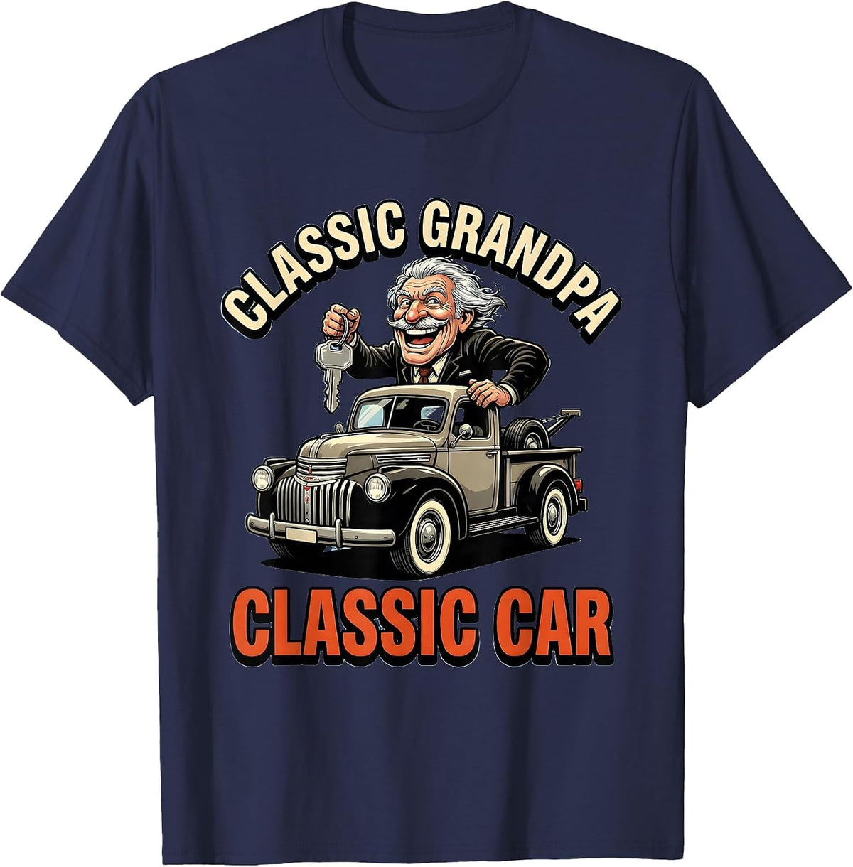 Classic Grandpa Classic Car Funny Old Man Guy Humor T-Shirt - Navy Blue
