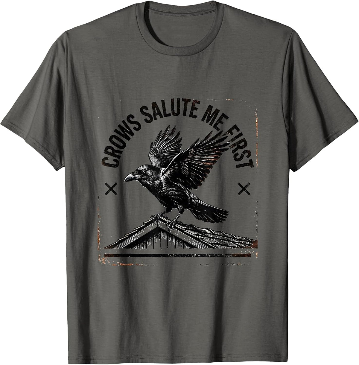 Men's Crows Salute Me First Gothic Crow Humor Bird Lover T-Shirt - Asphalt Grey