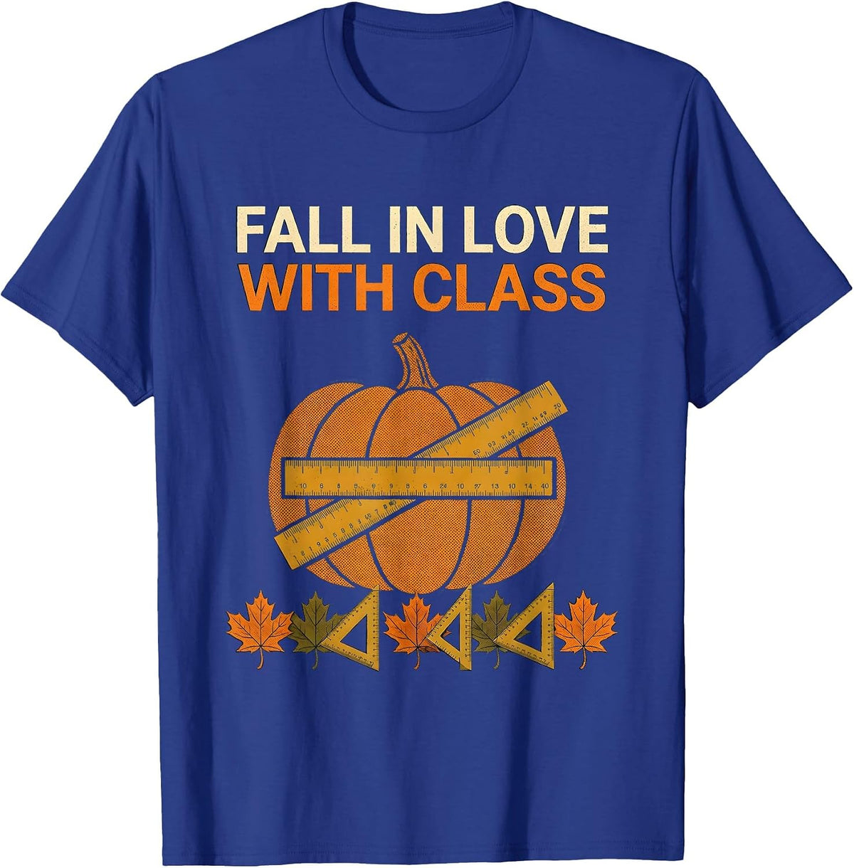 Men's Fall In Love With Class Retro Autumn Pumpkin Teacher T-Shirt - Royal Blue