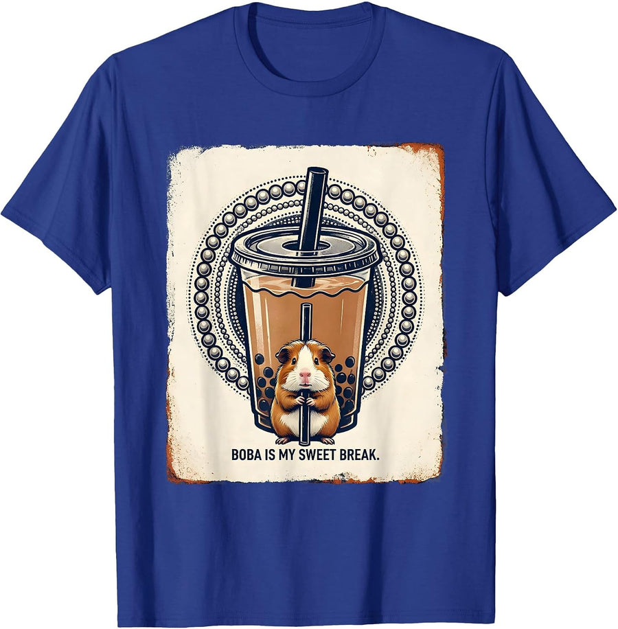 Boba Is My Sweet Break Cute Kawaii Boba Tea Mascot Character T-Shirt - Royal Blue