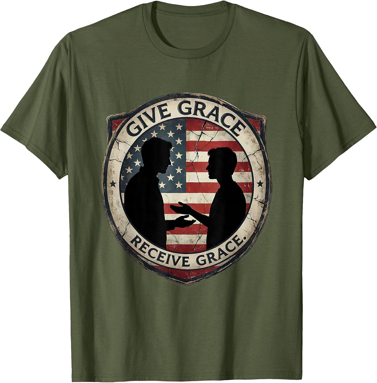 Men's Give Grace Receive Grace Inspirational Design T-Shirt - Olive Green