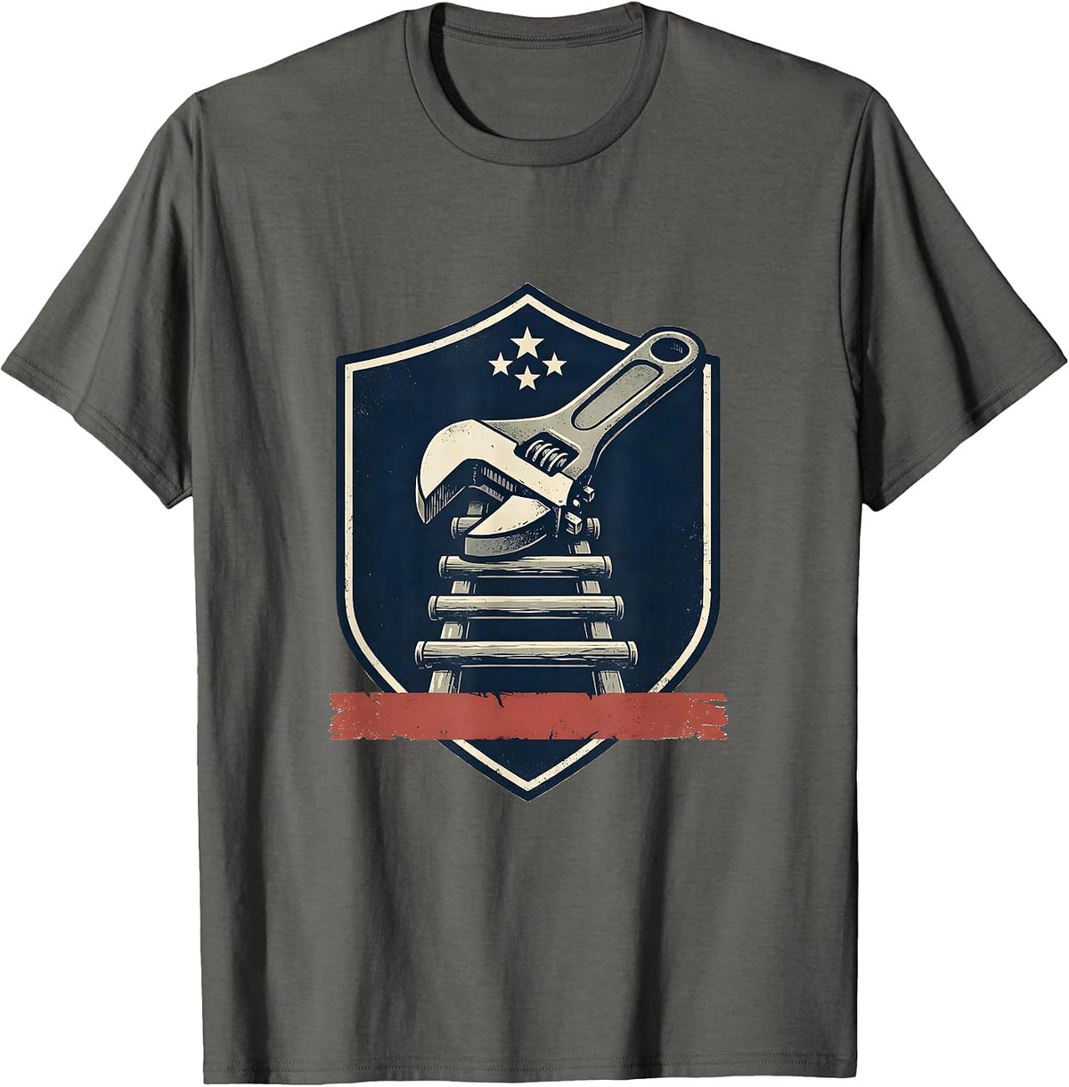 Sealed Shield Pipe Wrench Mechanic American Flag Pride T-Shirt - Asphalt Grey