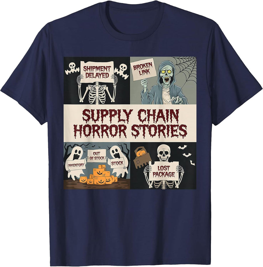 Supply Chain Horror Stories. Logistics Halloween T-Shirt - Navy Blue