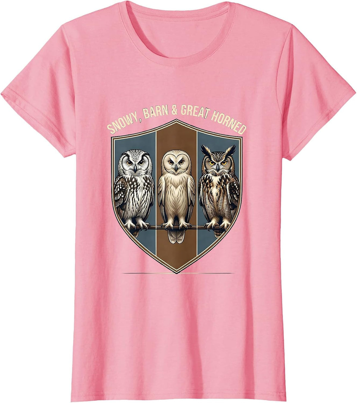 Women's Snowy, Barn & Great Horned Owl Lover Birdwatcher Humor T-Shirt - Pink