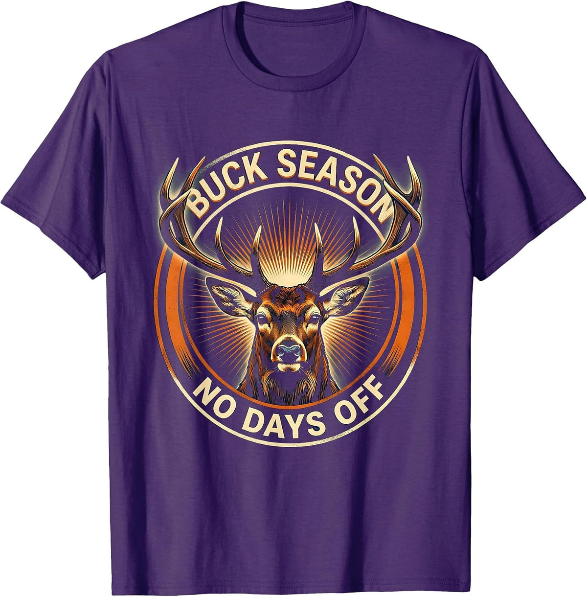 Men's Buck Season No Days Off Hunting Design T-Shirt - Purple