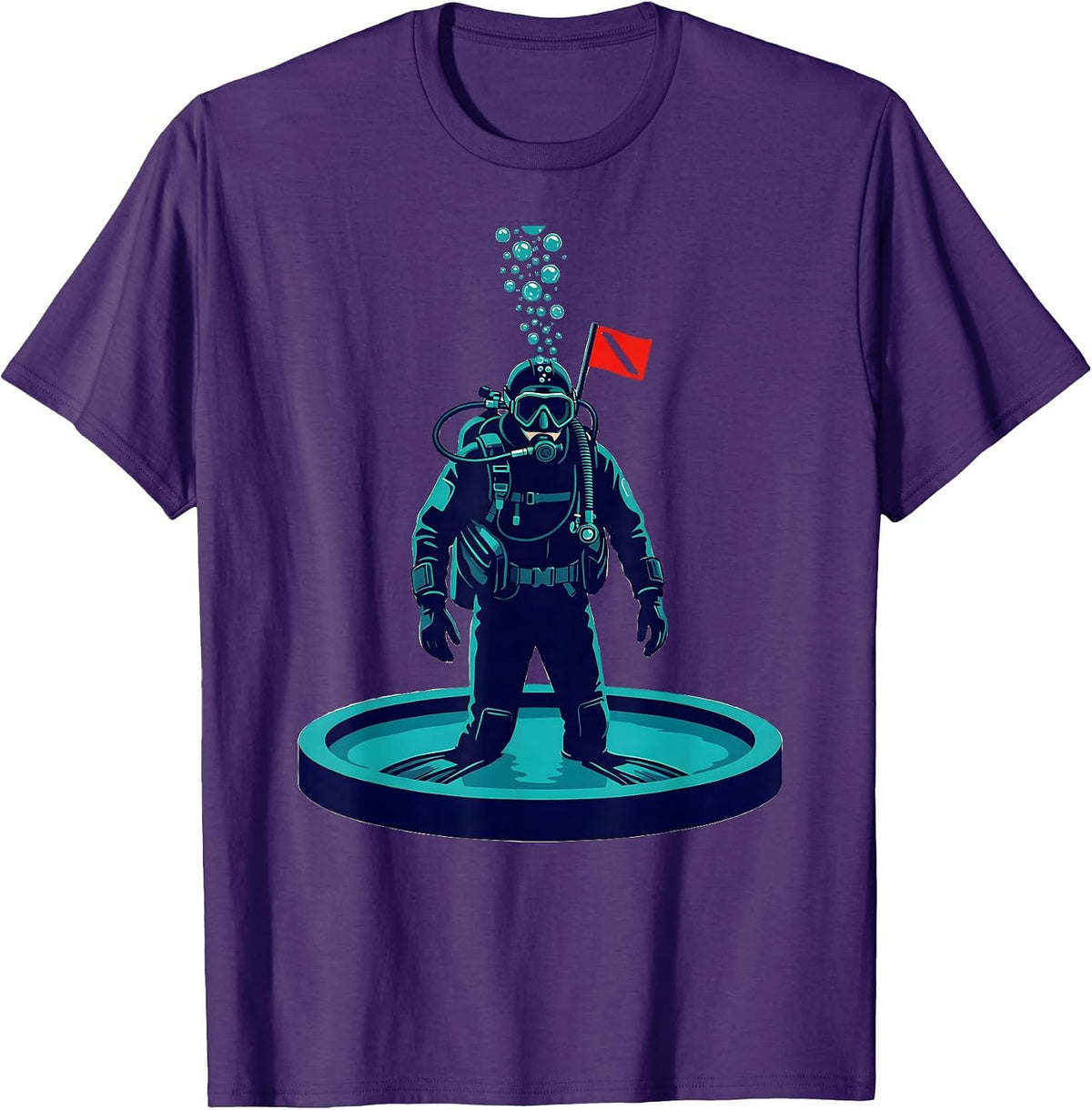 Scuba Diver Tiny Pool Vintage Screenprint Poster T-Shirt - Purple