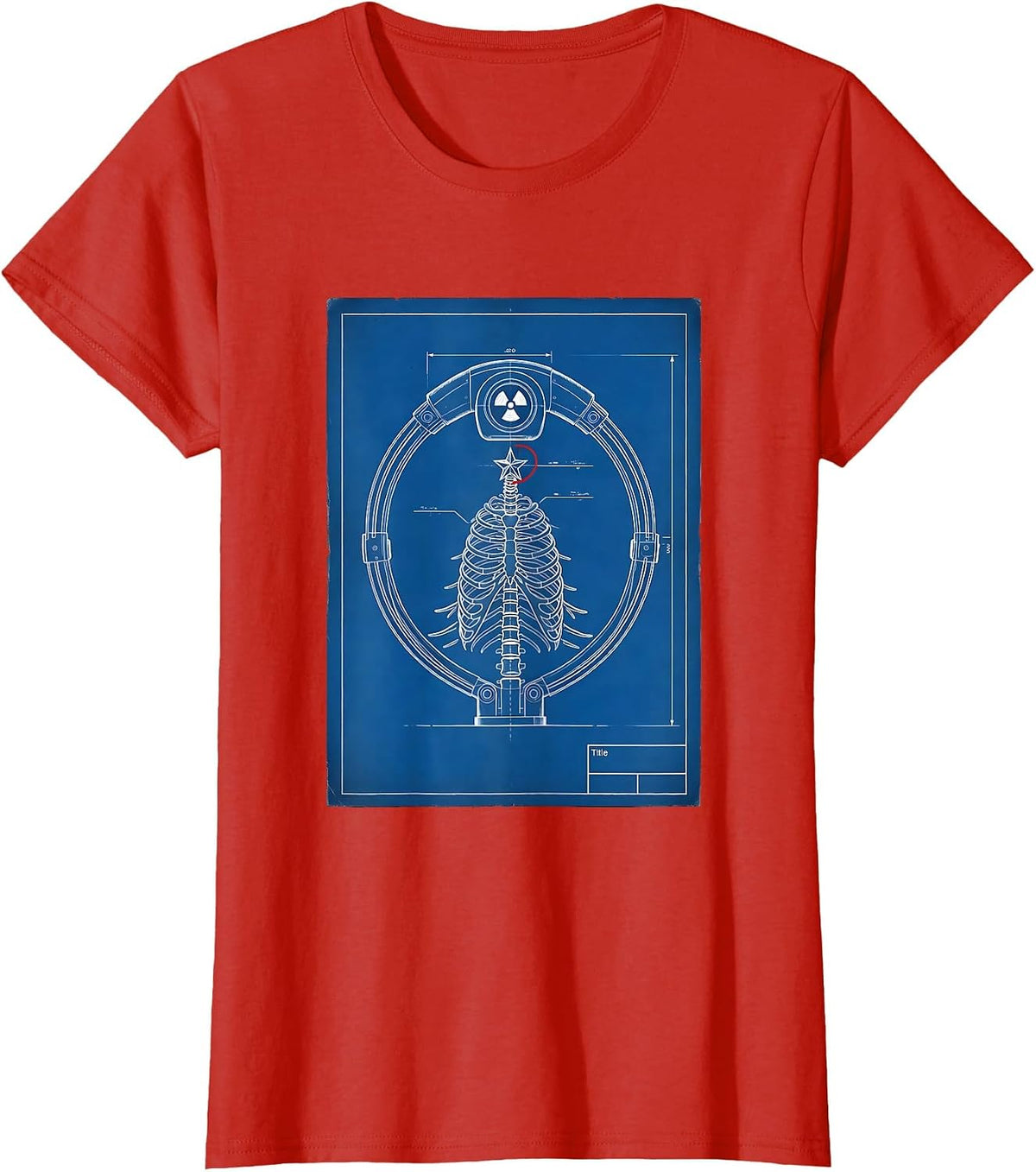 Women's CT Scanner Holiday Tree Radiology Tech Christmas Blueprint T-Shirt - Red