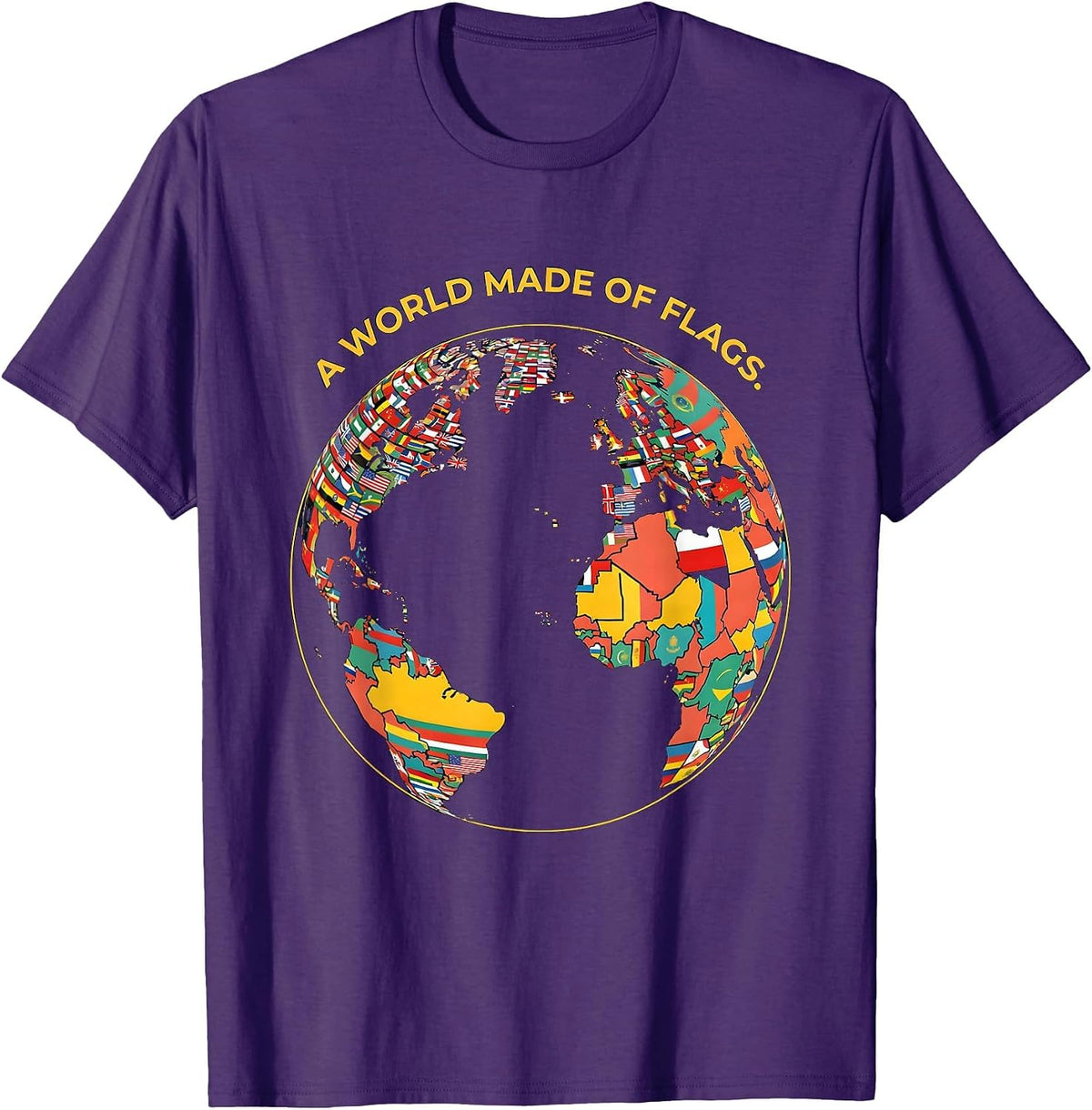 Men's A World Made Of Flags Flat Vector Geography Lover Travel T-Shirt - Purple