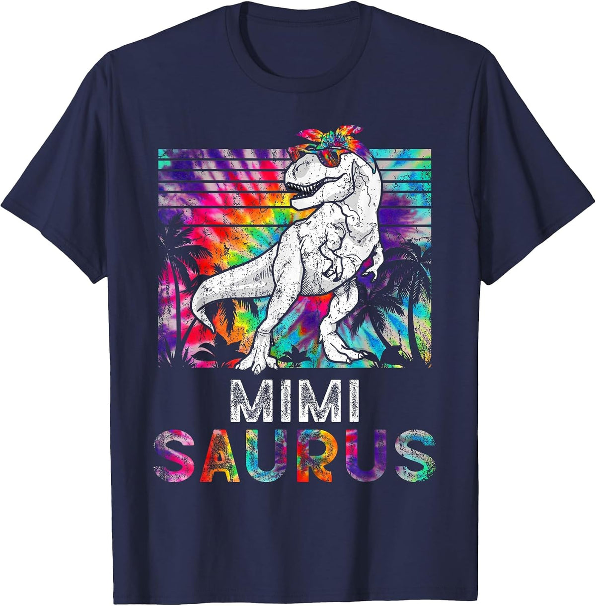 Mimisaurus Dinosaur Mimi Saurus Family Matching Tie Dye T-Shirt - Navy Blue
